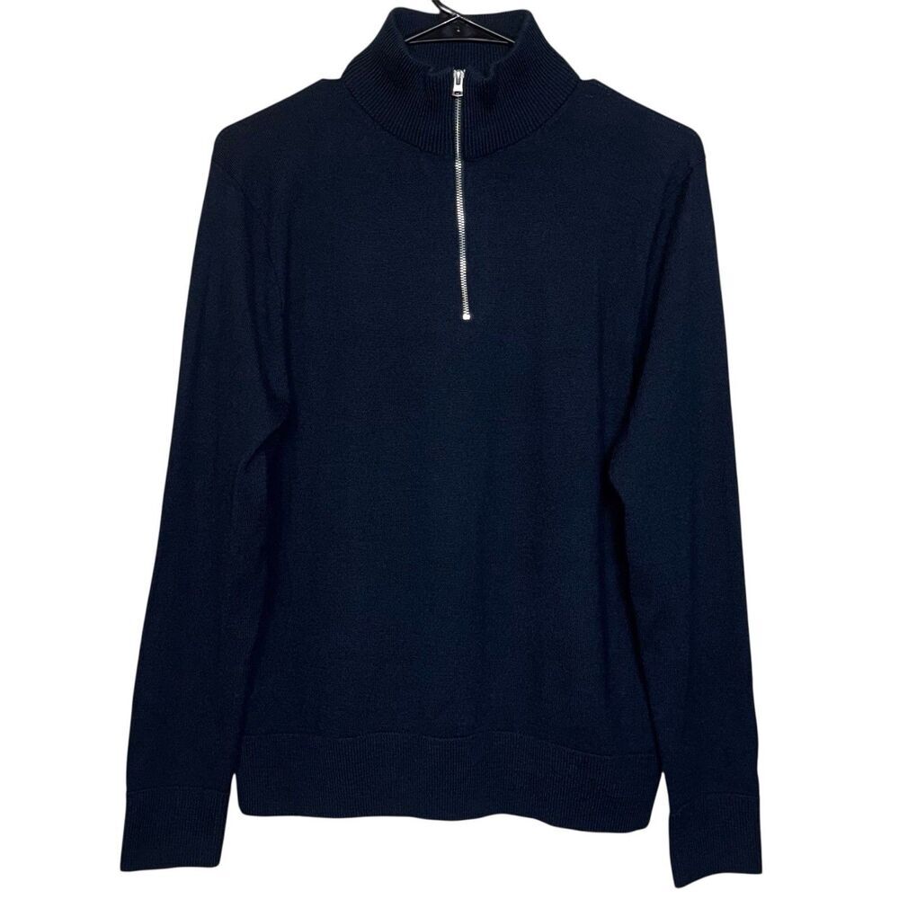 J. Crew Mens Machine Washable Merino Wool Blend Half Zip Sweater Size M Navy
